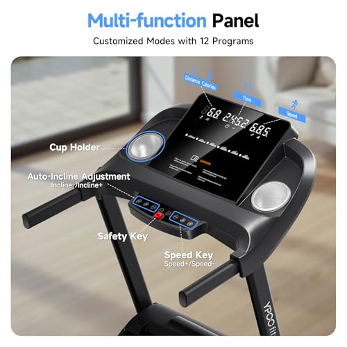 Treadmills for Home with Incline, Auto Foldable Running Treadmills, 8.0 MPH Walking Pad Treadmill with Bluetooth, 300 lbs Weight Capacity Quiet