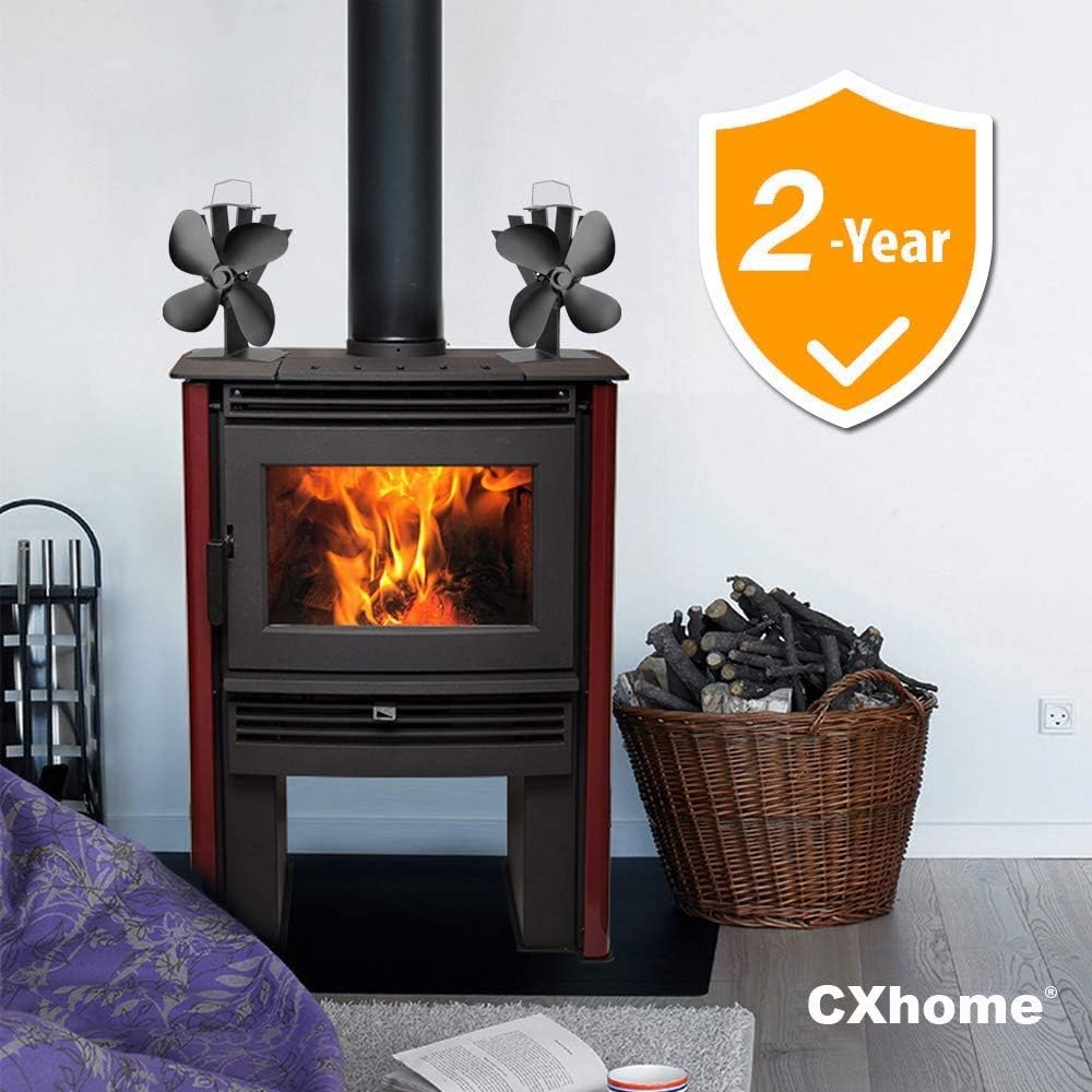 CXhome 104°F/40°C Fast Start Heat Powered Stove Fan for Wood, 4-Blade Fireplace Fans, Ultra Quiet Circulating Warm Air Saving Fuel Efficiently Pack of 2