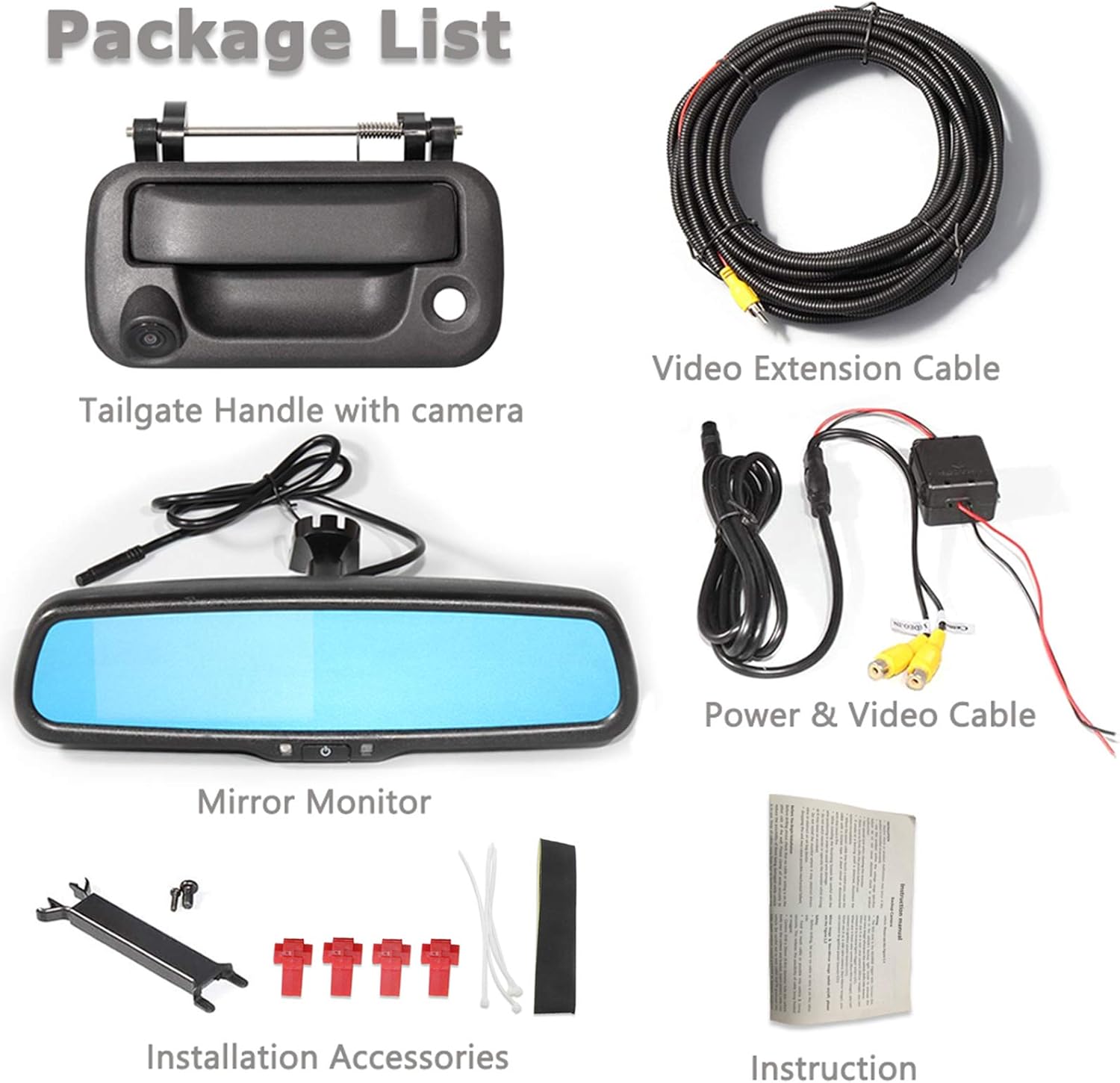 EWAY Tailgate Handle Backup Reverse Camera with 4.3 inch Rear View Mirror Monitor Kit for Ford F150 2004-2016/Super Duty F250/F350/F450/F550 2008-2016 Ford Explorer Lincoln Reversing Parking Camera