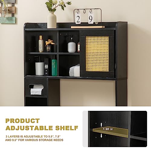 6Tier Over The Toilet Storage Cabinet, Freestanding above Toilet Space Saver Rack w/Adjustable Shelves, Sliding Door, Multifunctional Over Toilet Organizer for Bathroom (White)