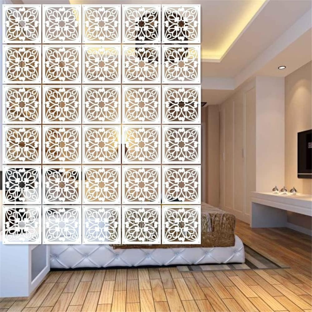 BMIDRUT 12Pcs/Set Hanging Room Divider White DIY Panel Screens Partition Wall Dividers Room Decorative with All Accessories 11.4x11.4 Inch (M3) Pack of 2