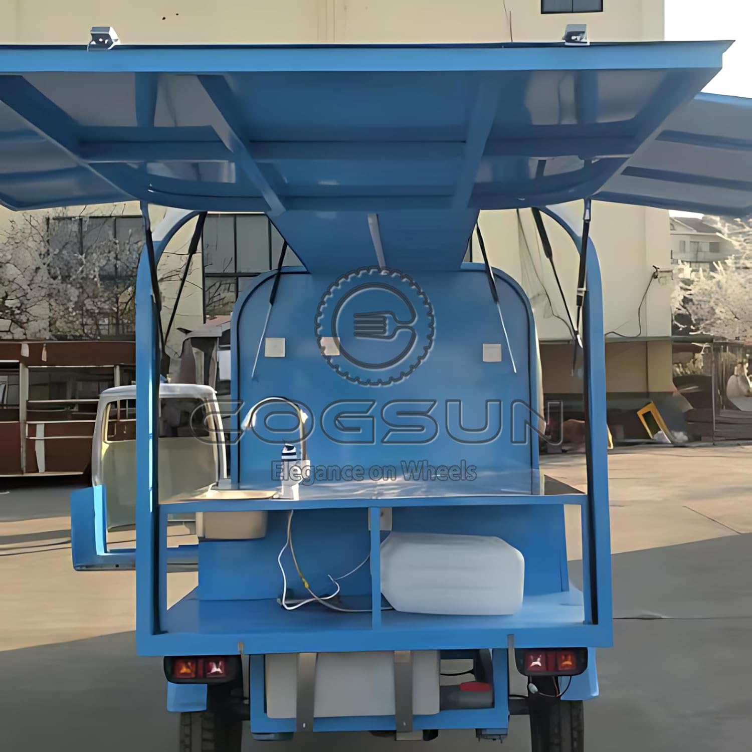 10.5FT Display Food Trailer, Concession Blue APE Food Trailer Kitchen Near Me, Mobile Food Truck Cart for Sale APE Trailer with 1 Compartment Sink for Food Trailer, Small Vintage Food Trailer