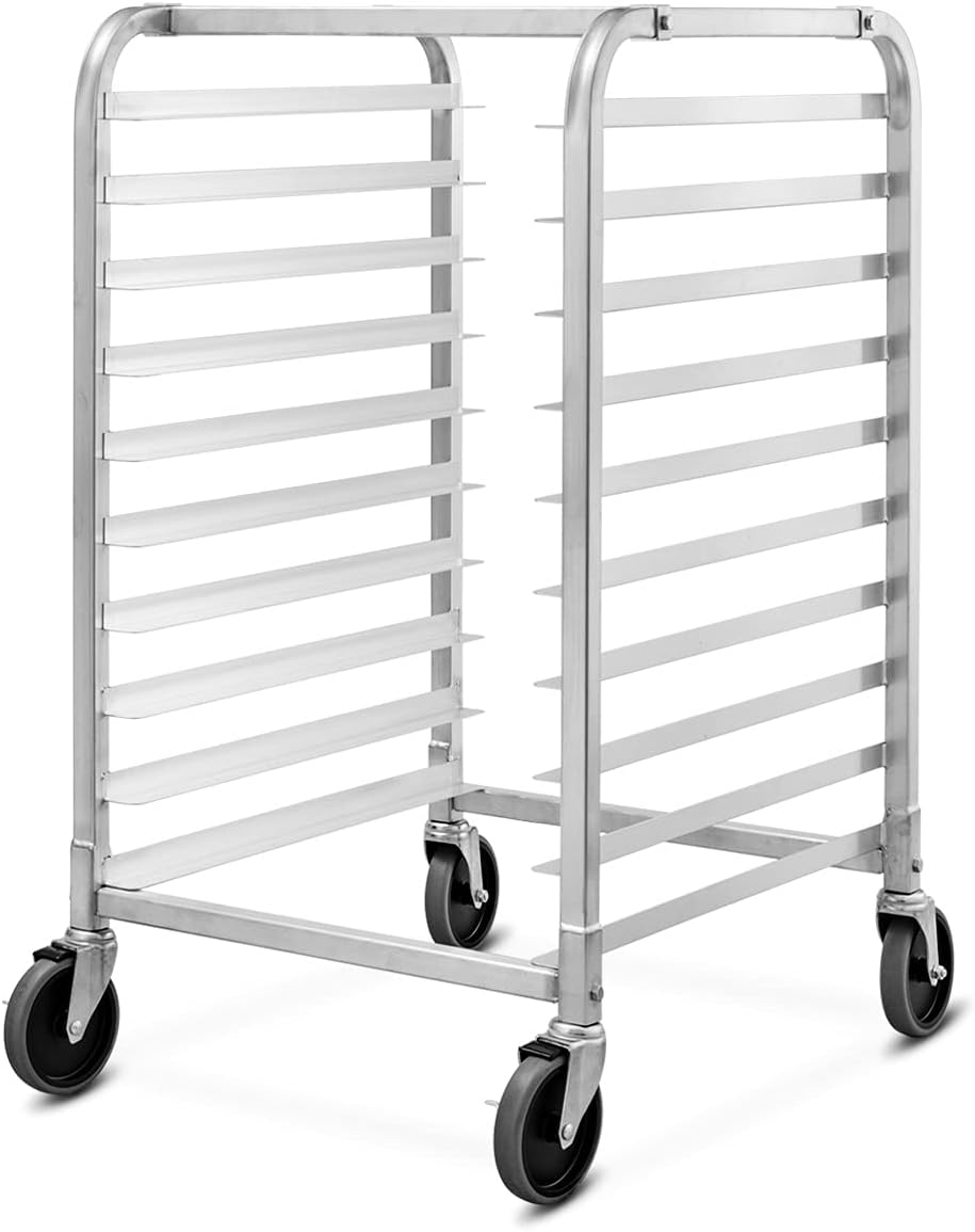 10 Tier Sheet Pan Rack, Commercial Aluminum Full & Half Bun Pan Bakery Rack with Brake Wheels for Restaurant Home Kitchen