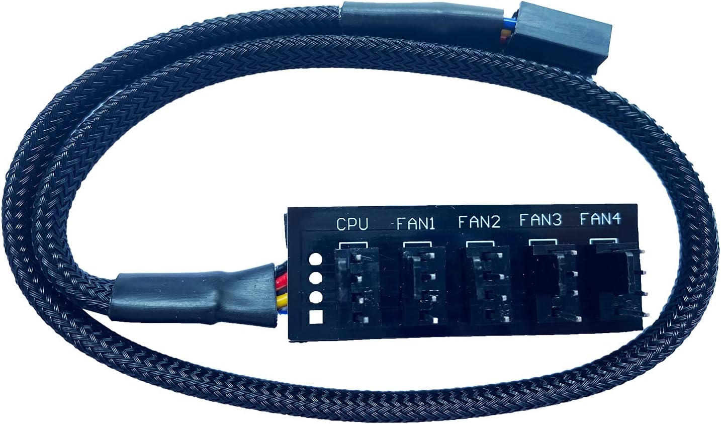 Endlesss PWM Fan Hub Splitter 4 Pin Black Sleeved 1 to 5 Way PC CPU Cooling Case Fan Splitter Hub Adapter Cable for Computer Cooler Case Fans 4-Pin & 3-Pin 14 Inches (1 Pack)