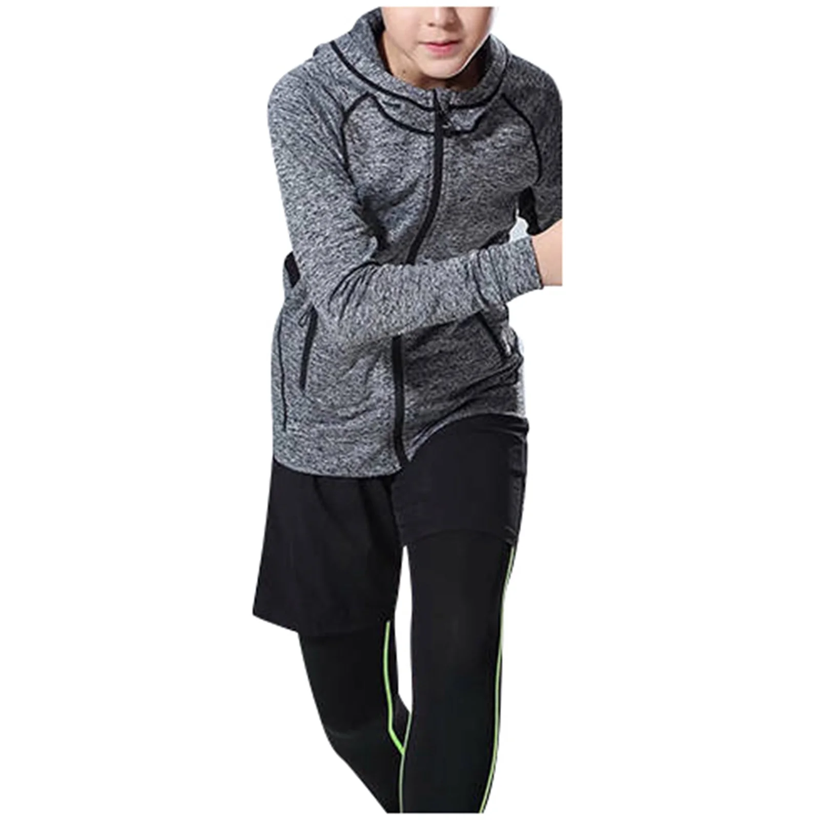 Boys Sweatshirts &amp; Hoodies Boys Zip Up Sweatshirt Long Sleeve Athletic Pullover For Kids Workout Tops Casual Outfit Loose Pullover Tops Grey XL