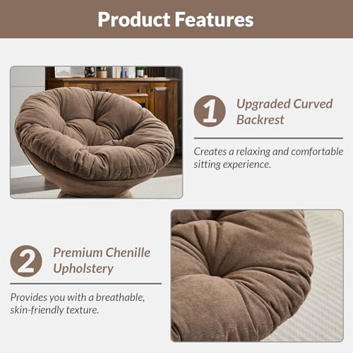 Modern Chenille Upholstered Papasan Chair 360° Swivel Accent Chair with Tufted Backrest,Comfy Round Swivel Barrel Chair with Sturdy Base Oversized Reading Chair for Living Room Bedroom,Yellow