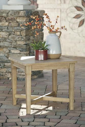 Signature Design by Ashley Carter Hall Outdoor Eucalyptus Patio Sofa with Cushion, Beige
