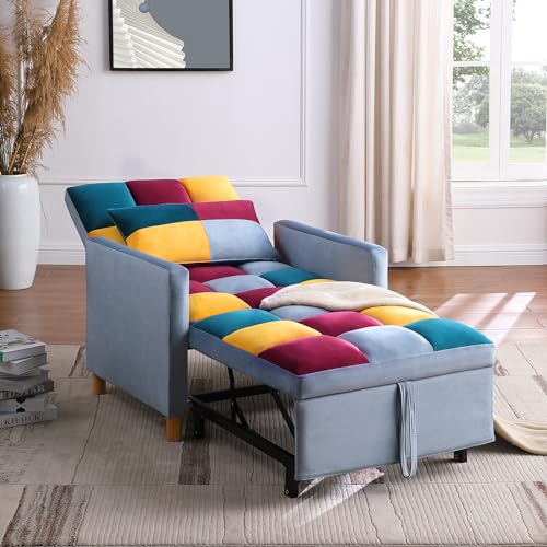 3-in-1 Convertible Chair Bed, 31.5 Inch Pull Out Sofa Bed with Adjustable Backrest, Adjustable Recliner with Solid Wood Feet, Sleeper Chair Futon Chair Bed for Living Room/Small Apartment