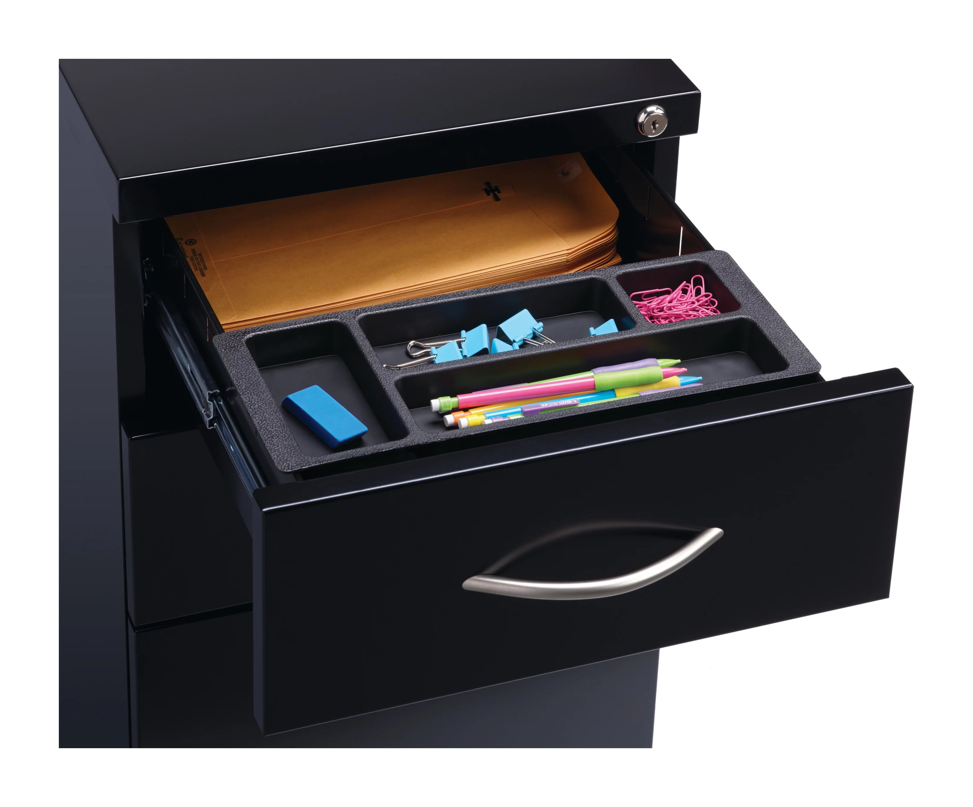 Hirsh 23" Deep Mobile Pedestal File Cabinet 3 Drawer Box-Box-File, Letter Width, Black