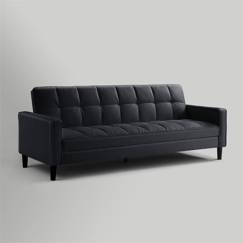 Posh Living Loft Lyfe Toyah Faux Leather Convertible Sleeper Sofa in Black