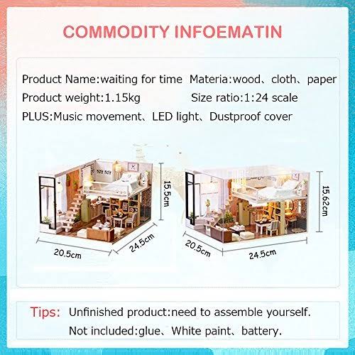 CUTEBEE Dollhouse Miniature with Furniture, Wooden DIY Dollhouse Kit Plus Dust Proof and Music Movement, 1:24 Scale Creative Roo