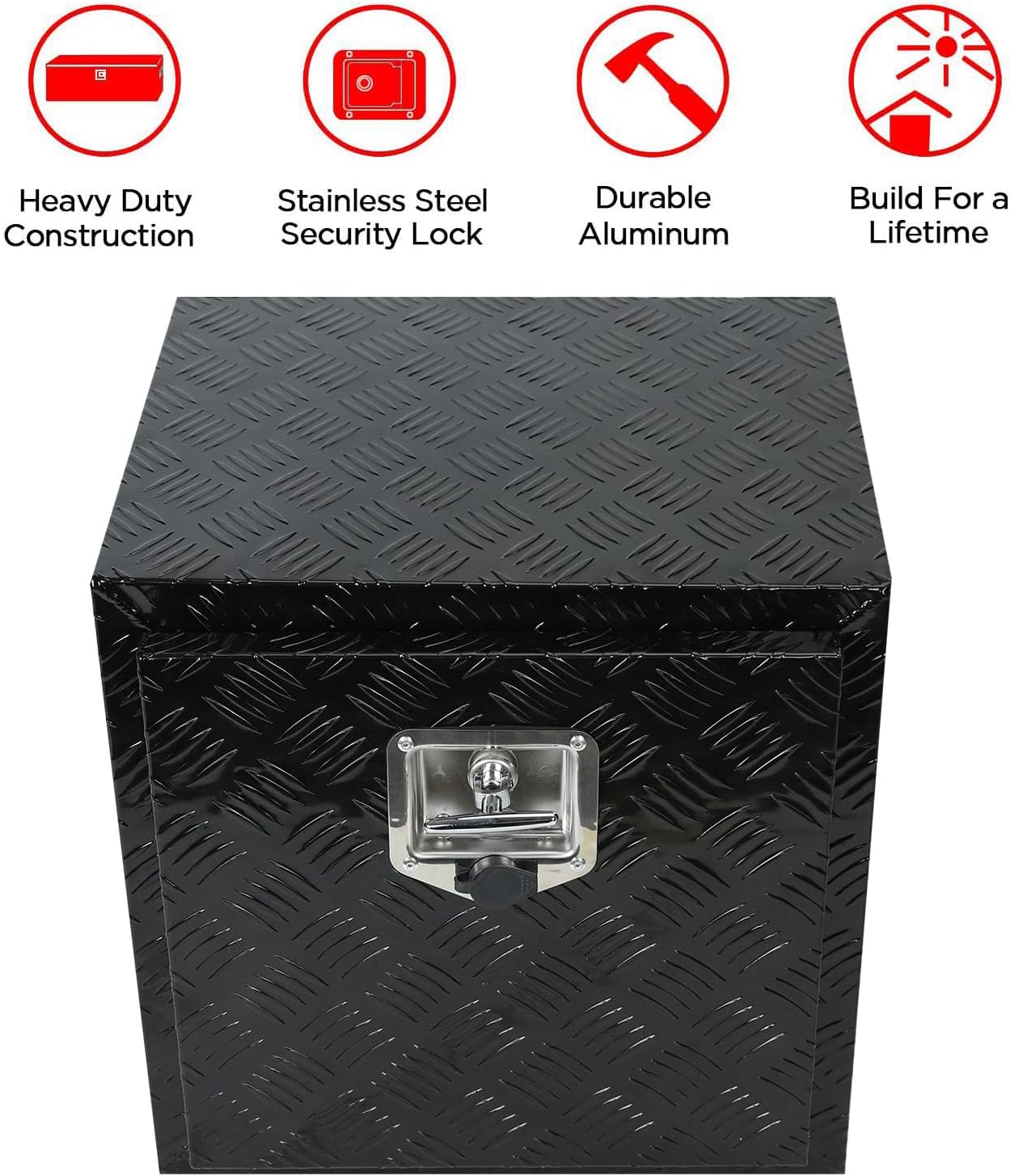 18X17X17.75 Black Aluminum 5 Bar Tread Tool Box Truck Car Outdoor Trailer Pickup Underbody Toolbox,RV Storage Organizer，Underbed Tools Organizer W/Lock Latch w/Keys
