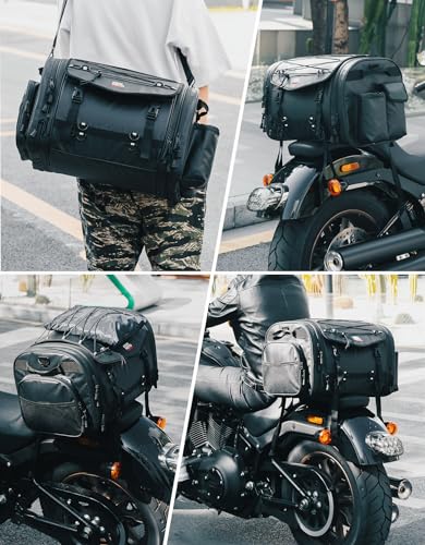 KEMIMOTO Motorcycle Travel Luggage Bags, 60L Expandable Large Capacity Motorcycle Tail Bag, Waterproof Rear Rack Trunk, Motor Pannier Bag with Rain Cover and Straps