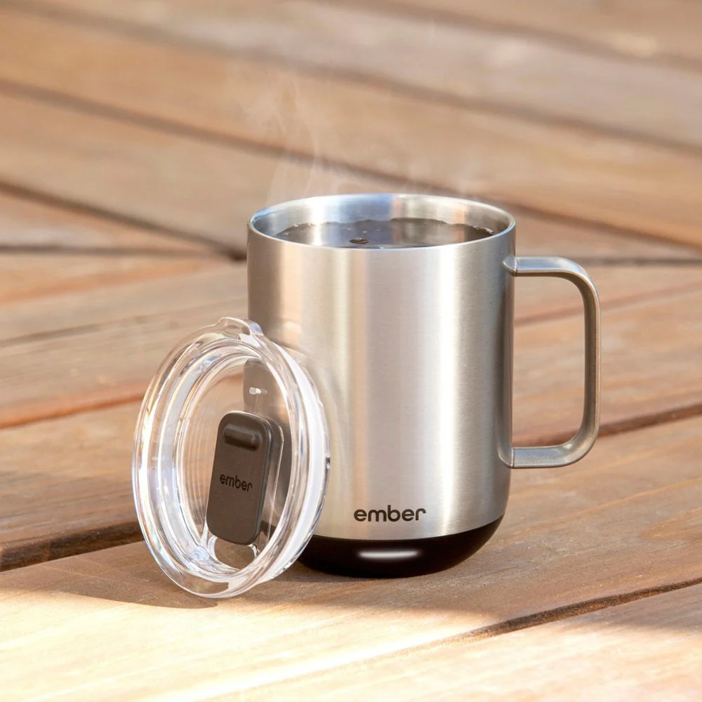 Ember Temperature Control Smart Mug 2, 14 oz, Grey, 80 min Battery Life | App Controlled Heated Coffee Mug | Improved Design with Clear Splash-Proof Sliding Lid