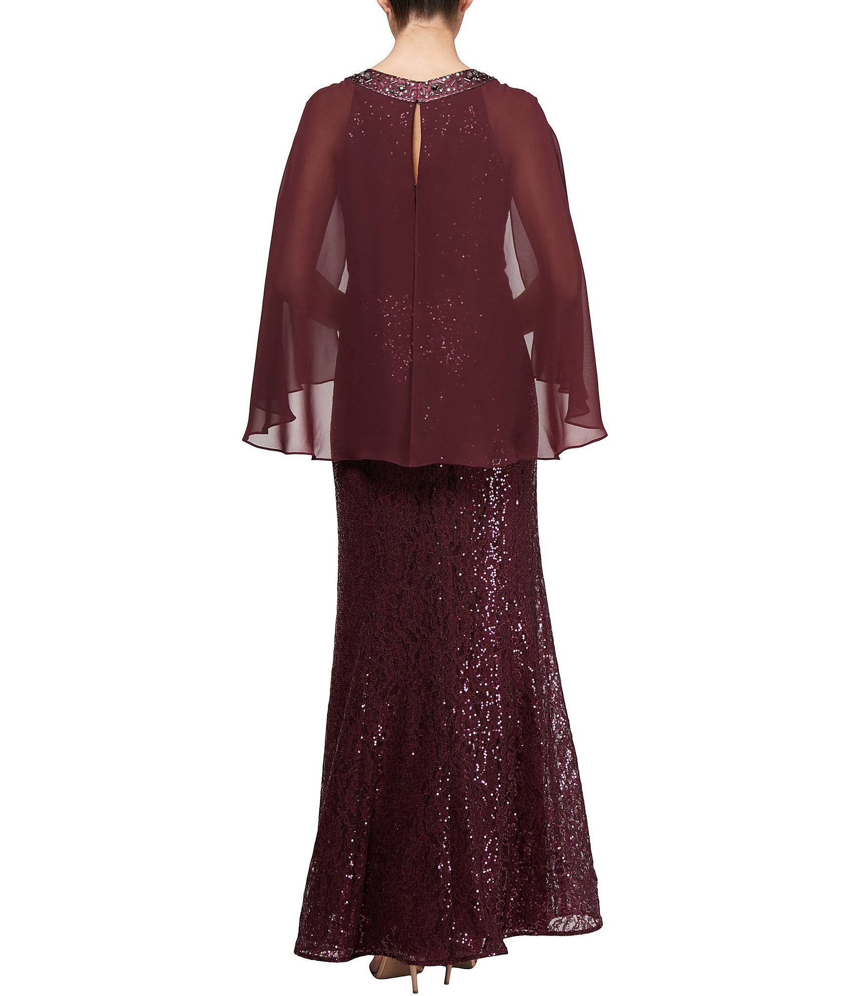 Ignite Evenings Sequin Lace Chiffon Capelet Gown - 10