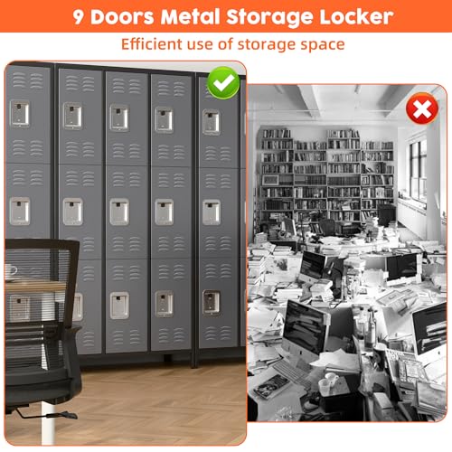 METAN Metal Storage Locker for School Office Gym Bedroom, 12 Doors Locker Cabinet for Employees, Industrial Steel Storage Locker with 12 Hooks, Assembly Required (12 Door-Light Gray)
