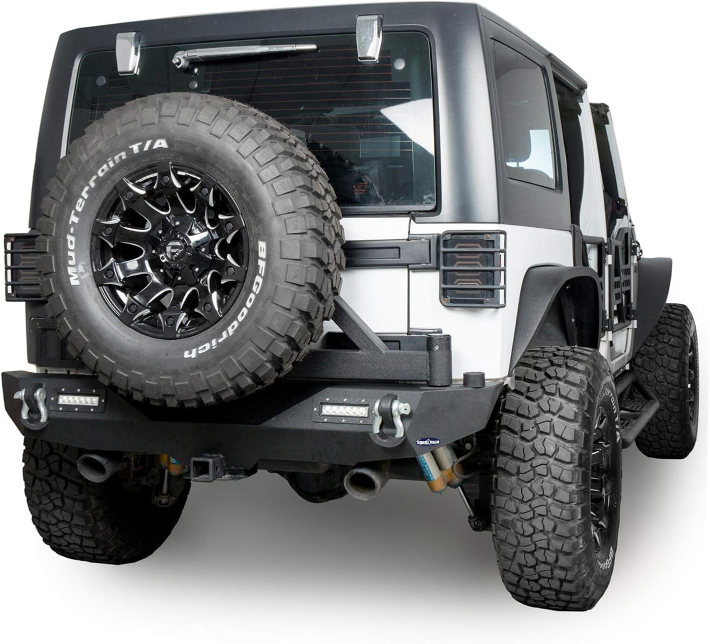 Hooke Road Wrangler JK Rear Bumper with Spare Tire Carrier and 2 Receiver Hitches Compatible with Jeep Wrangler JK & Unlimited 2007-2018
