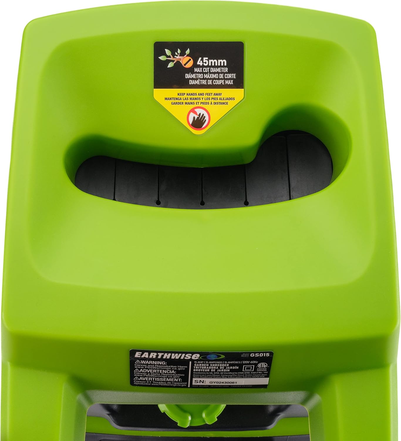 Earthwise Power Tools by ALM GS015 15-Amp Electric Corded Chipper/Shredder with Collection Bag, Green/Black