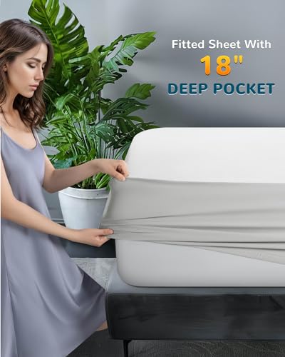 Grounding Fitted Sheets King Size, Grounding Sheet Earth Connected Bedding,10% Pure Silver Fiber and 90% Ultra Soft Cotton, Grounding Cord Included Grounding Mat for Bed(White,78"x80"x18")