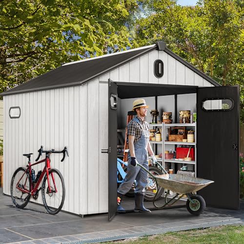 YITAHOME 8x6.2FT Outdoor Storage Shed w/o Floor, All-Weather Plastic Shed with Lockable Doors, Window & Vents, Plastic Tool Shed for Backyard, Patio, Poolside, Lawn, Gray