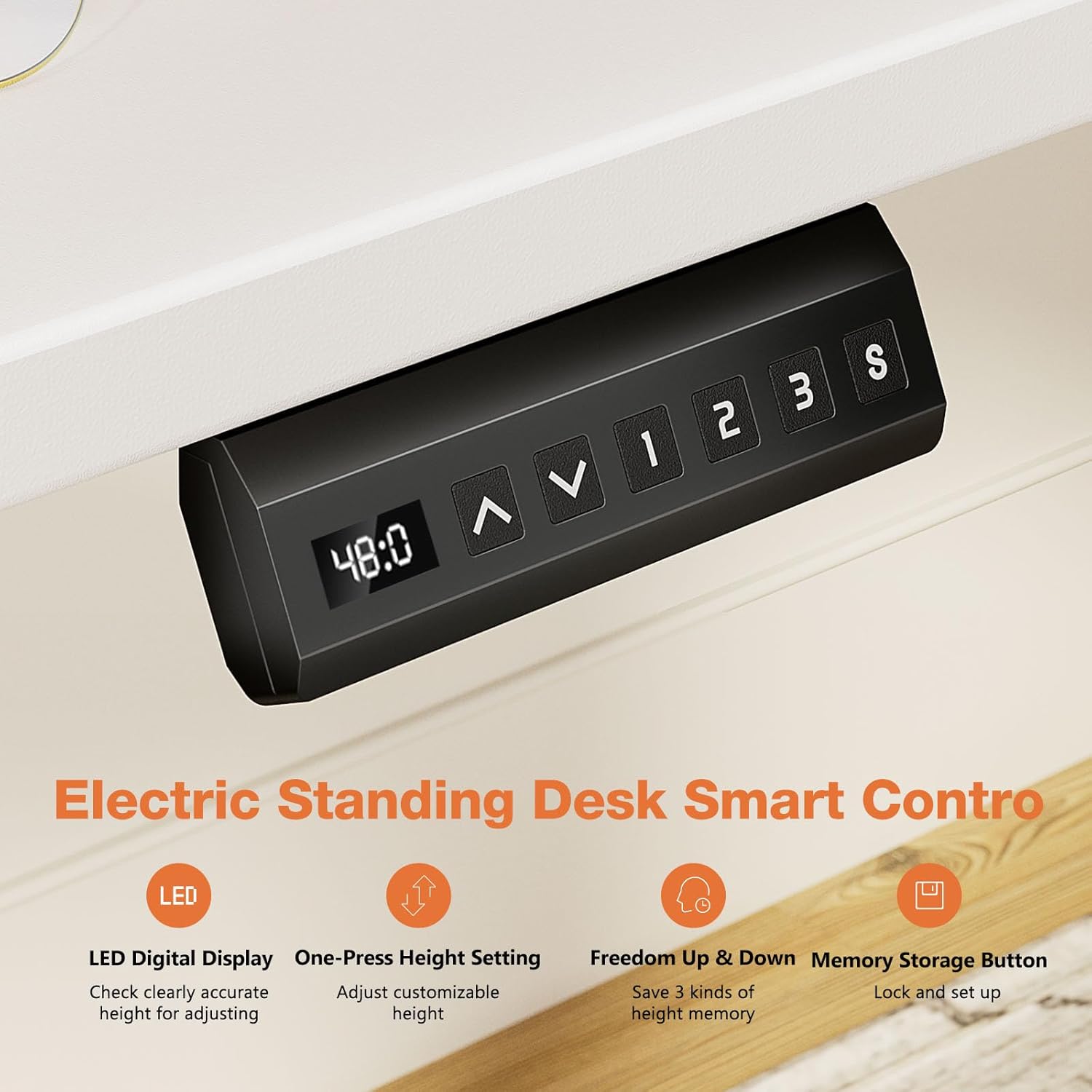Sweetcrispy Electric Adjustable Height Standing Desk - 48 x 24 inch Sit to Stand Up Desk with Splice Board, Rising Home Office Computer Table with 2 Hook and Wire Hole for Work