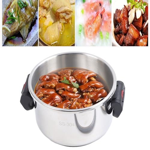 Stainless Steel Pressure Cooker, 2 Gear Pressure Cooking Pot Stainless Steel Pressure Canner with Foldable Handle Universal Pressure Cooking Pot for Induction Gas Stove Open Flame