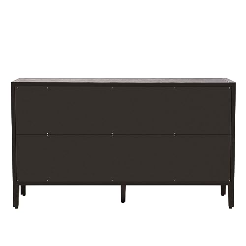 Amposei Modern Sideboard Cabinet 58.2-Inch Credenza Glass Door Console Storage Cabinet Dining Buffet with Adjustable Shelf for Living Room Entryway (Black)