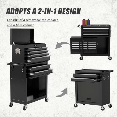 8-Drawer High Capacity Rolling Tool Chest,Tool Chest with Wheels,Sliding Metal Tool Box Organizer with Lockable Drawer for Workshop,Garage (BLACK)