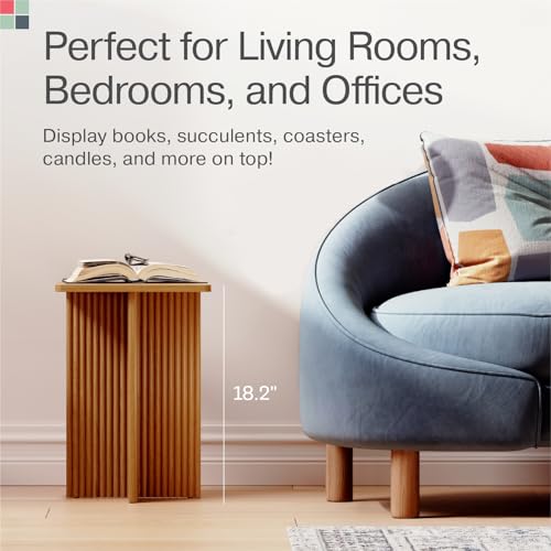 Square Fluted Accent Side Table - Pedestal Drink Table - Modern Home, Bedroom, and Living Room Furniture - Small End Table with Solid Wood X-Base and Wood Veneer Top (White)