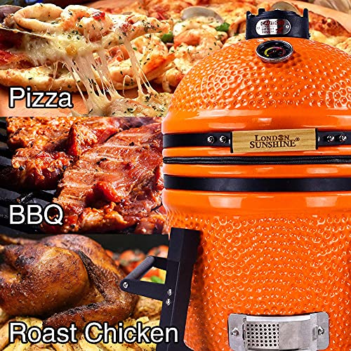 Ceramic Kamado Charcoal BBQ Grill and Smoker, Stainless Steel Grates -15" Ceramic with Tall Stand (BLACK)