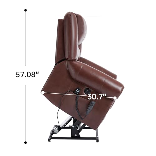 Dual Motor Power Lift Chair, Lay Flat Recliner Chair, Electric Recliner with Massage and Heat for Elderly, Remote Control, Infinite Position, Standing Assistance, USB Ports, Faux Leather, Brown