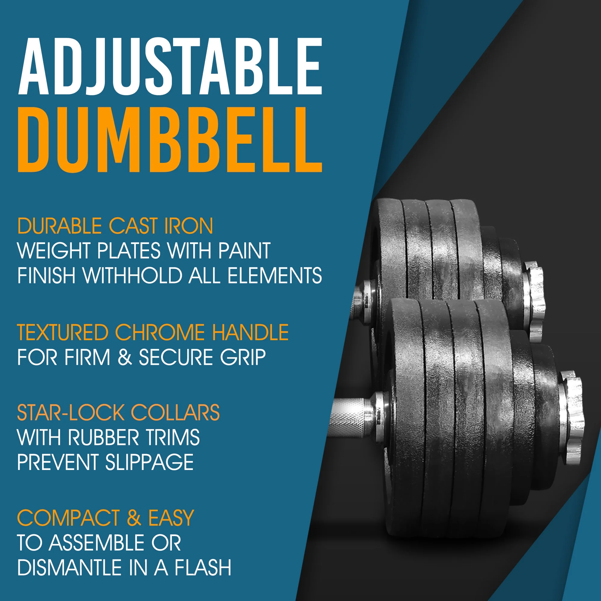 Yes4All 105 lbs Adjustable Dumbbell Weight Set For Home Gym, Cast Iron Dumbbell, Pair