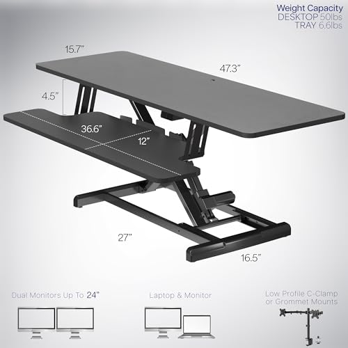 VIVO 42 inch Electric Motor Desk Converter, Height Adjustable Riser, Sit to Stand Dual Monitor and Laptop Workstation with Wide Keyboard Tray, Black, DESK-VE42B