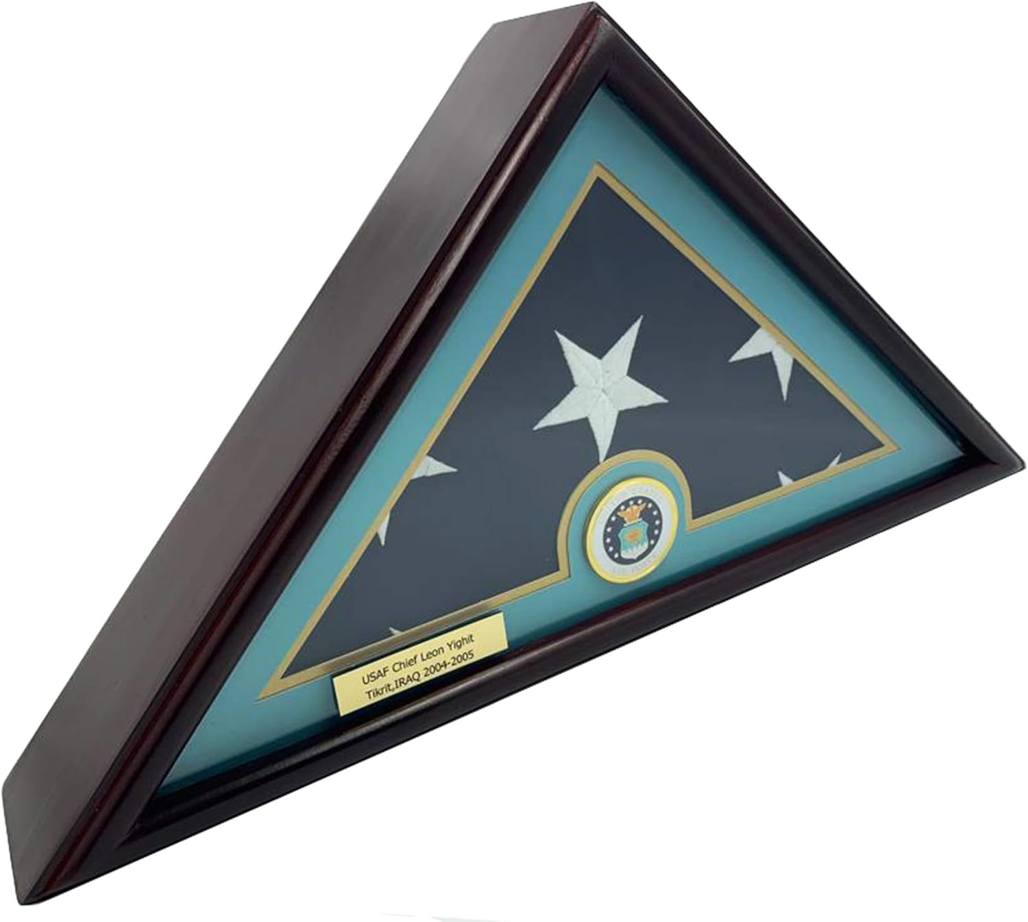 DECOMIL Flat Base 5x9 Flag Display Case for American Veteran Burial Flag - Solid Wood, Cherry Finish, Flag, with A Customized Name Plate, Marine