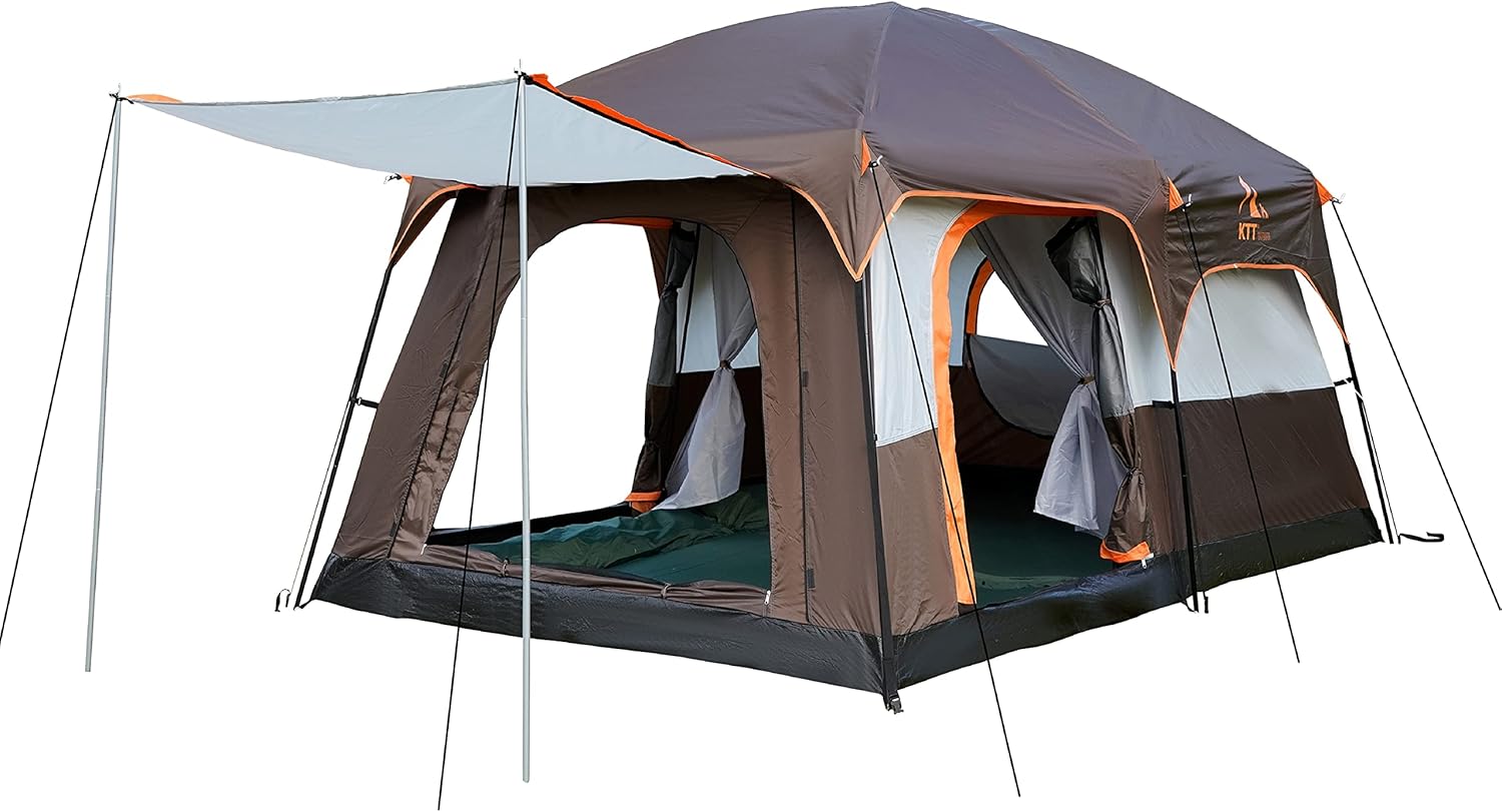 KTT Large Tent 4~6 Person,Family Cabin Tents,2 Rooms,Straight Wall,3 Doors and 3 Windows with Mesh,Waterproof,Double Layer,Big Tent for Outdoor,Picnic,Camping,Family,Friends Gathering.…