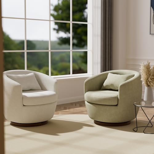 Blue Swivel Barrel Chairs Set of 2, Round Swivel Accent Chair Armchair, Modern Fabric Upholstered 360 Degree Swivel Chairs for Living Room, Bedroom, Office Blue
