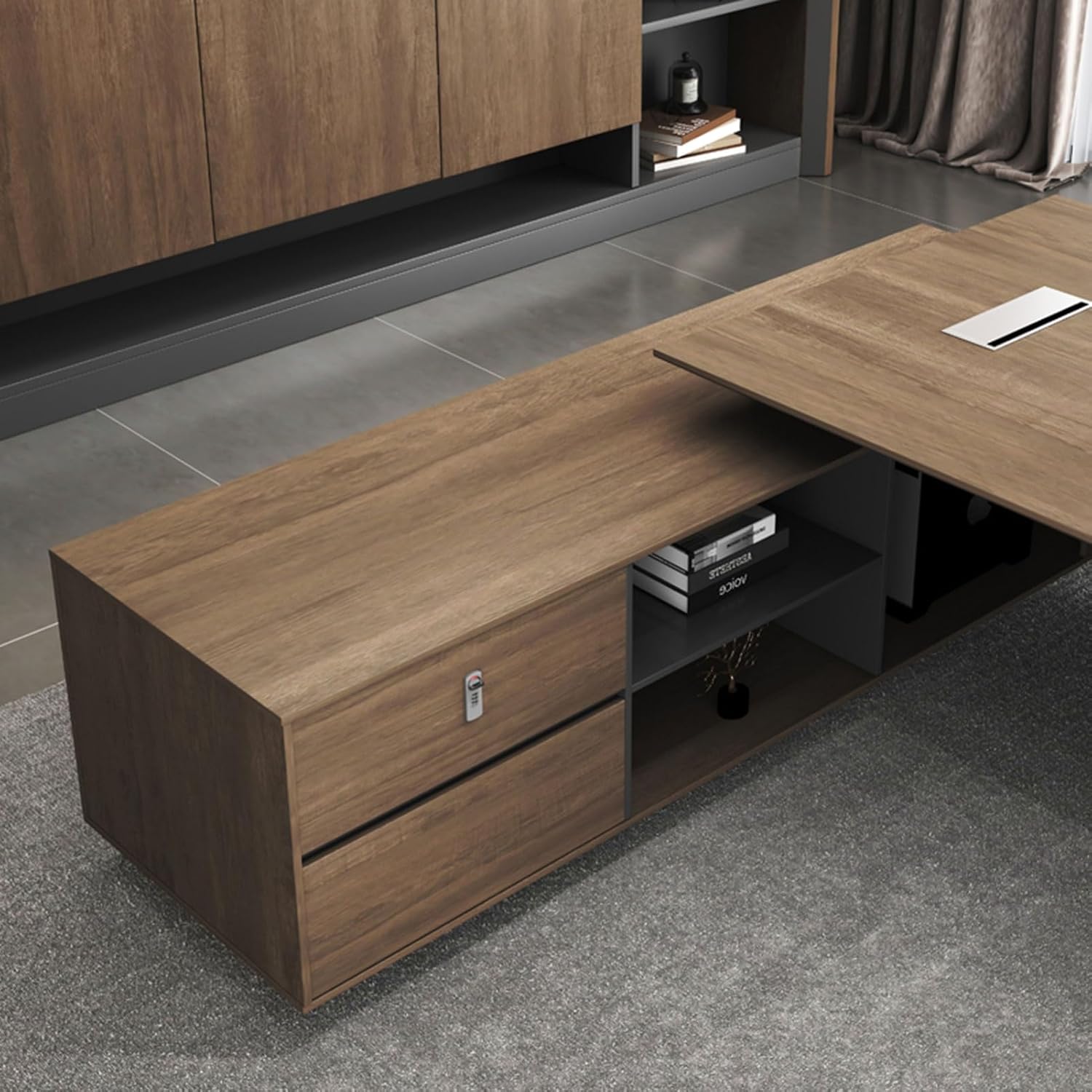 L Shaped Executive Standing Desk with Drawer File Cabinet, Height Adjustable Stand Up Desk for Home Office, Computer Desk with Storage Cabinets ()
