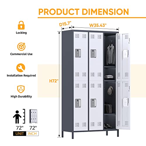 METAN Metal Storage Locker for School Office Gym Bedroom, 12 Doors Locker Cabinet for Employees, Industrial Steel Storage Locker with 12 Hooks, Assembly Required (12 Door-Light Gray)