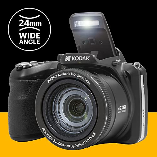 KODAK PIXPRO AZ425-BK 20MP Digital Camera 42X Optical Zoom 24mm Wide Angle Lens 1080P Full HD Video Optical Image Stabilization Li-Ion Battery 3" LCD Vlogging Camera (Black)
