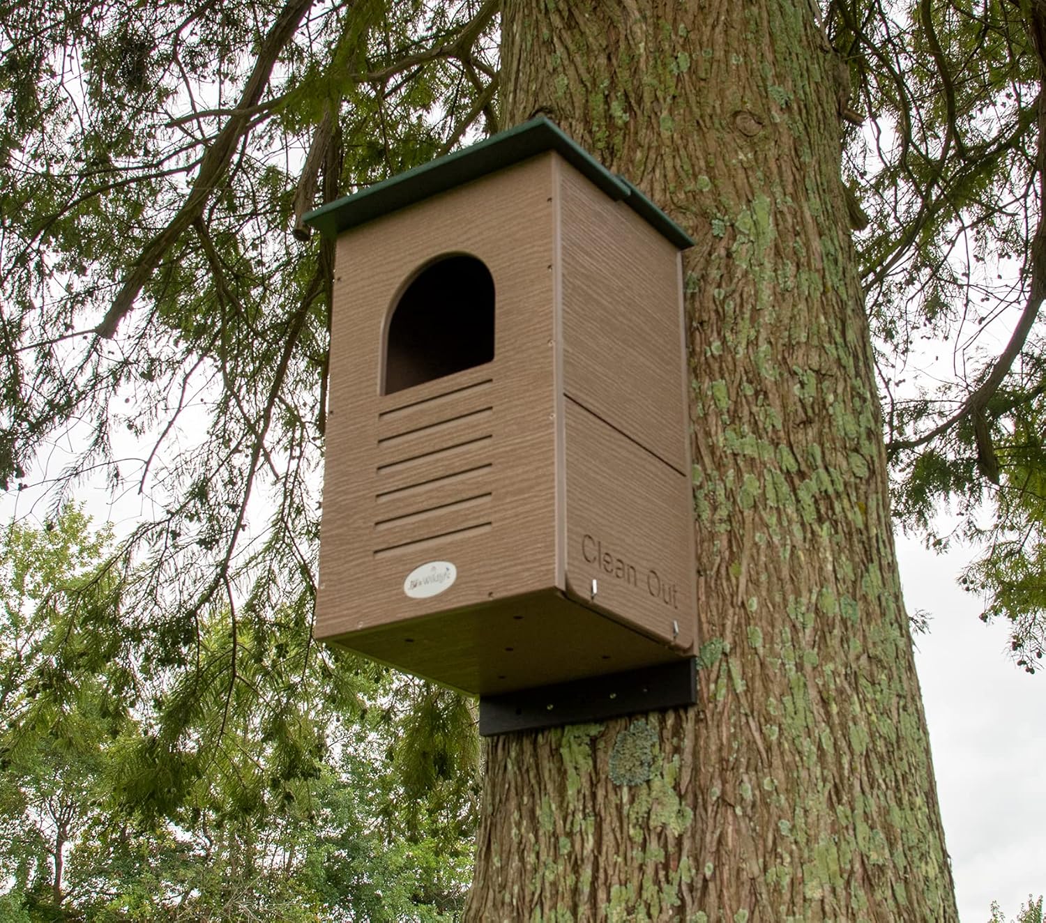 JCs Wildlife Recycled Poly Lumber Barred Owl Nesting Box - Mounting Hardware and Pine Shavings Included - Dedicated Clean Out Door - Made in The USA