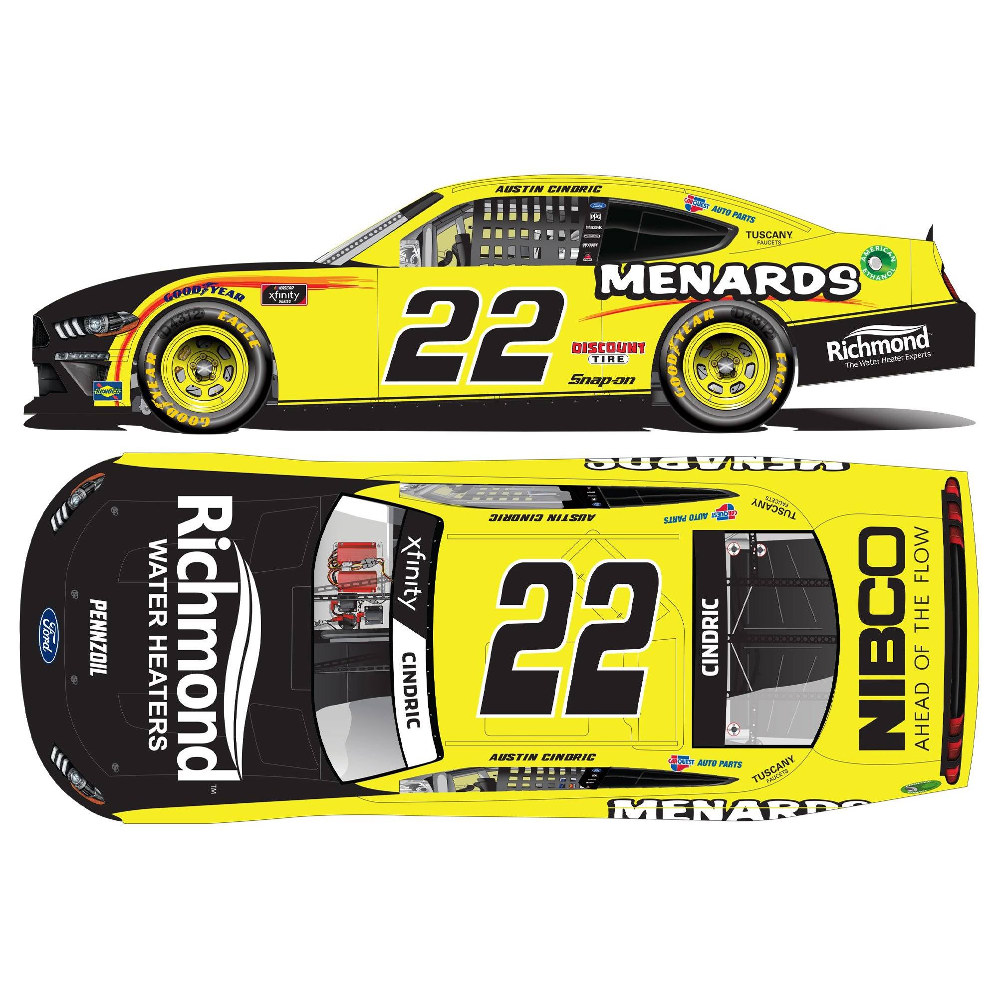 Action Racing Austin Cindric 2021 #22 Menards NASCAR Xfinity Series 1:24 Die-Cast Ford Mustang