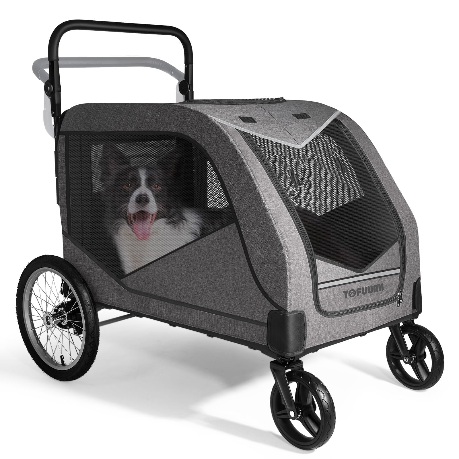 TOFUUMI 4 Wheel Dog Stroller, Folding Pet Stroller for Large Dogs,Up to 132 lbs, Gray - Curated Treasures Market