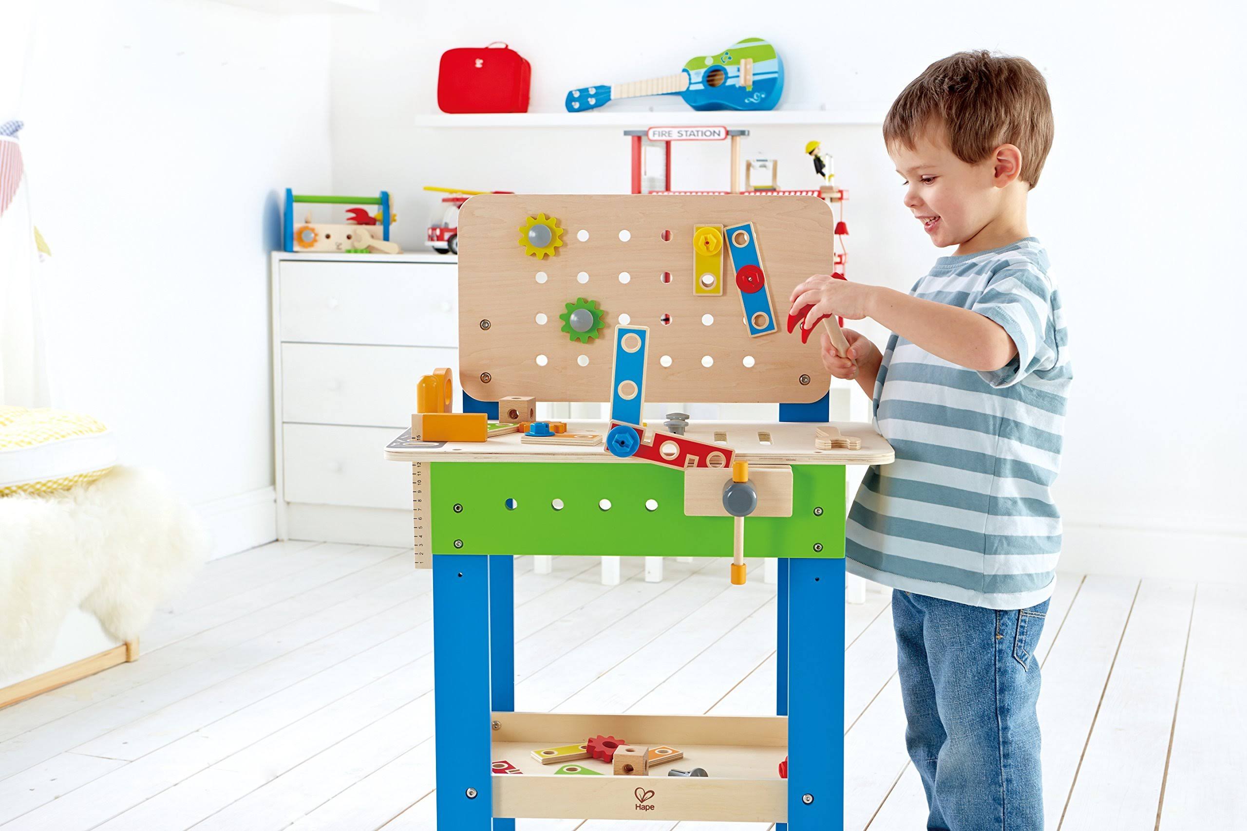 Hape Master Workbench Kid's Wooden Toolbench Pretend Builder Set