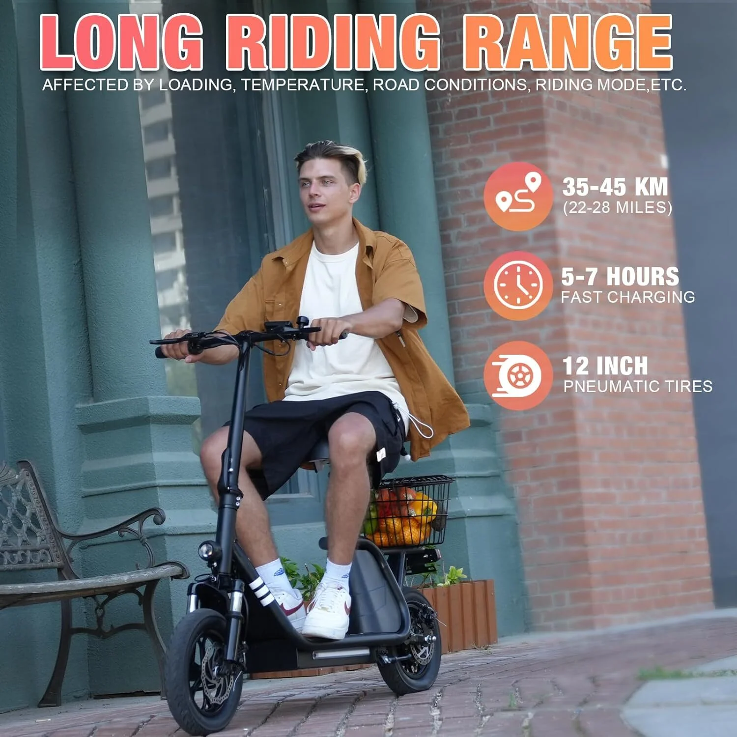 EVERCROSS Electric Scooter with Seat for Adult, 400W Motor up to 22 Miles Range & 18.6Mph, 12" Pneumatic Tire Foldable Scooter with Seat & Carry Basket