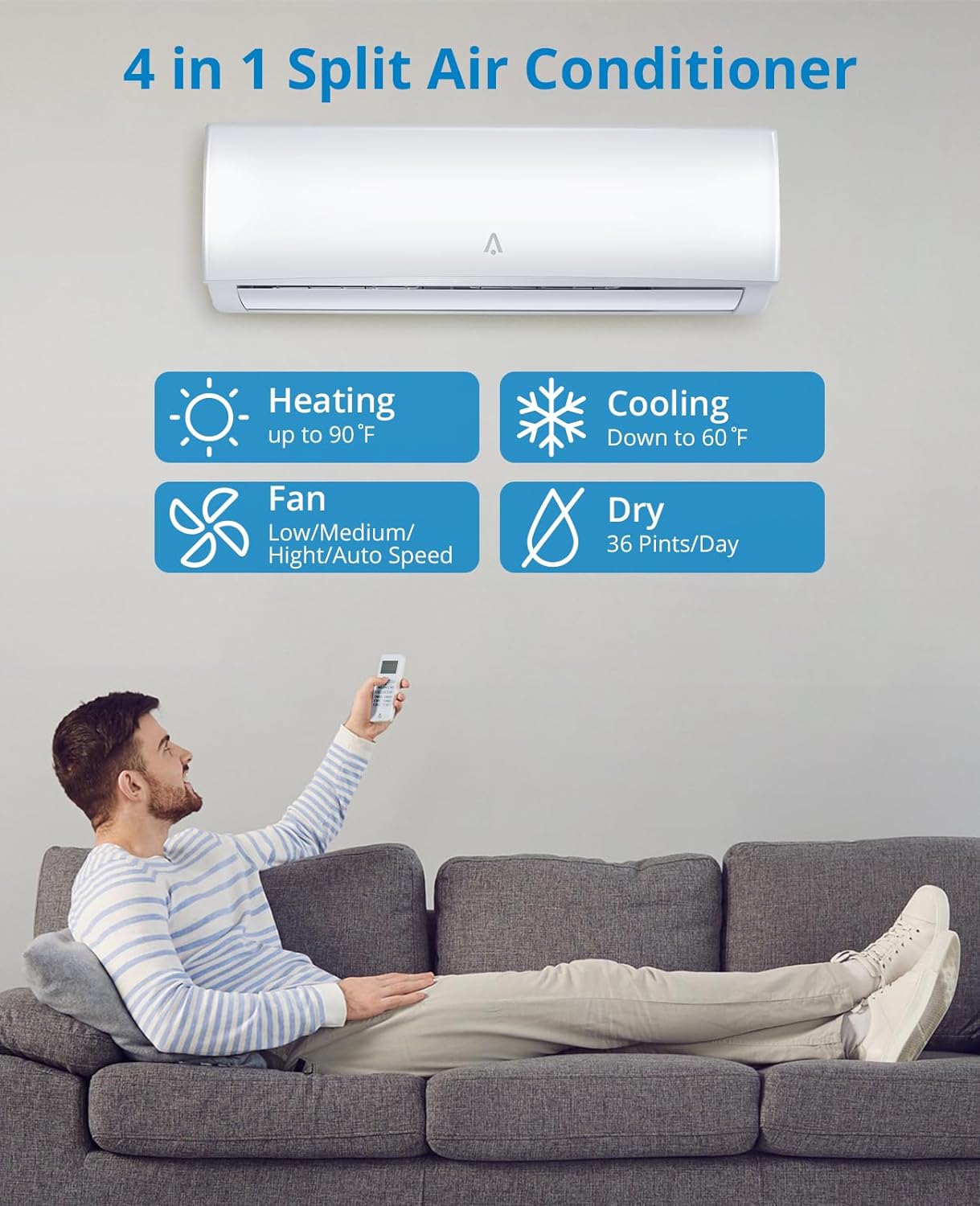 18000 BTU Smart Mini Split AC/Heating System 19 SEER Split Inverter Air Conditioner with Pre-Charged Heat Pump & Installation Kit, WIFI and Remote Control, Cool Room up to 1250 Sq. Ft, 208/230V