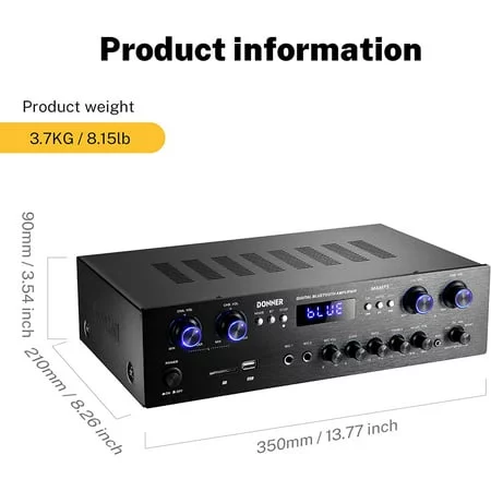 9 Left Donner Stereo Receiver 4 Channel 1000W Peak Power Home Theater Amp Amplifier USB SD, For Outdoor Speakers Karaoke