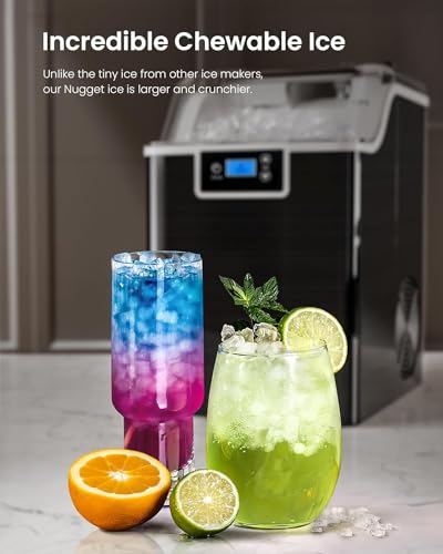 Kismile Nugget Ice Makers Countertop, 45lbs/Day Pebble Ice Maker Machine with 24-Hour Timer, Self-Cleaning Crushed ice Maker
