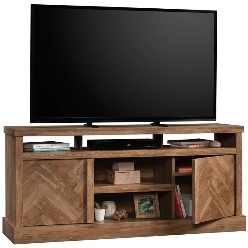 Sauder Cannery Bridge Herringbone TV Stand for TVs up to 65", Sindoori Mango Finish