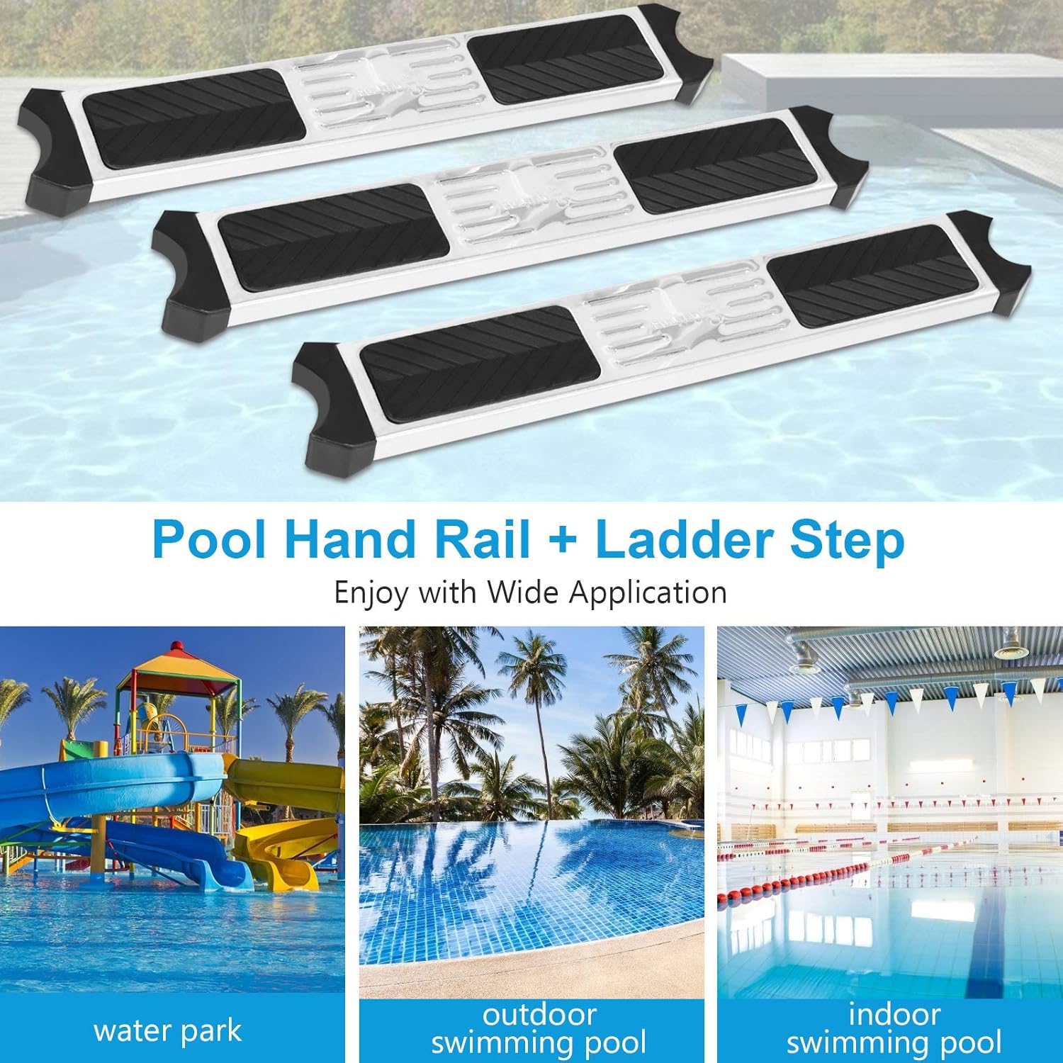 Goplus Stainless Steel Pool Ladder, 440-lb Capacity Heavy Duty Inground Split Ladder w/ Handrail and 3-Step Non-Slip Footstep