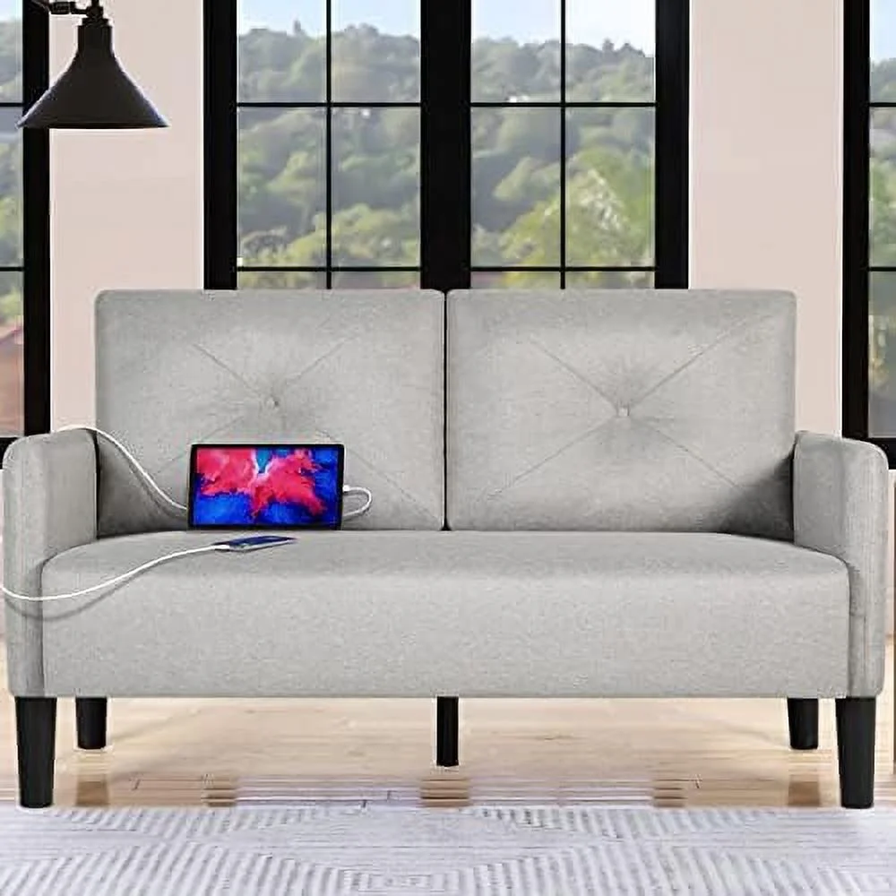 HOOMHIBIU Modern Comfy Loveseat Upholstered 56" W Small Sofa Couches w/ 2 USB Charging Ports Fabric 2-Seat Small Couch Sofas for Bedroom  Living Room  Compact Small Space  Apartment